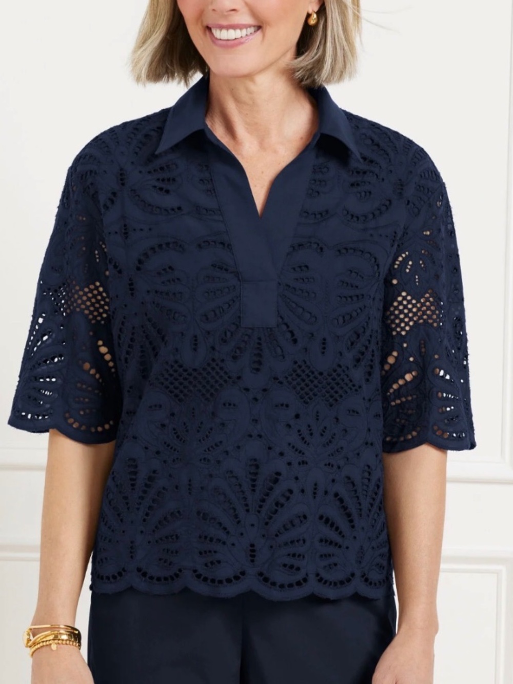 JOHNNY COLLAR SHORT POPOVER - BLOOMING EYELET M